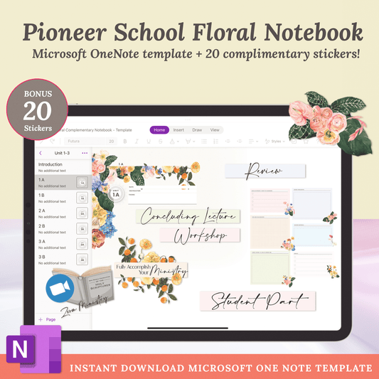 Floral Pioneer School Complementary Notebook + 20 Stickers for MS One Note