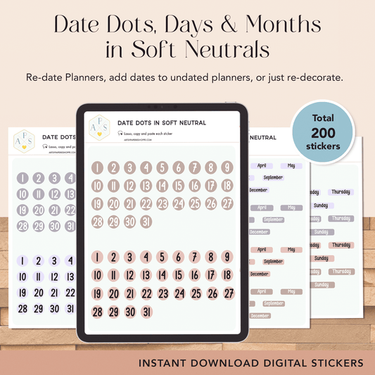 Soft Neutrals Date Dots, Days & Months Stickers