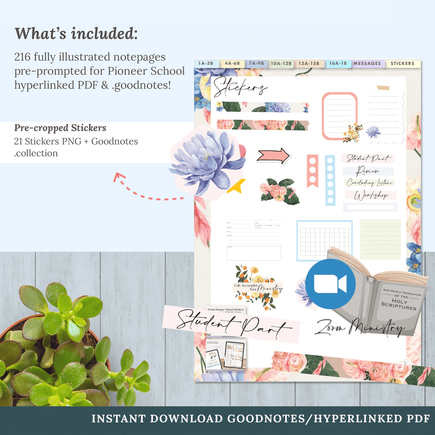 Floral Pioneer School Complementary Notebook + Stickers